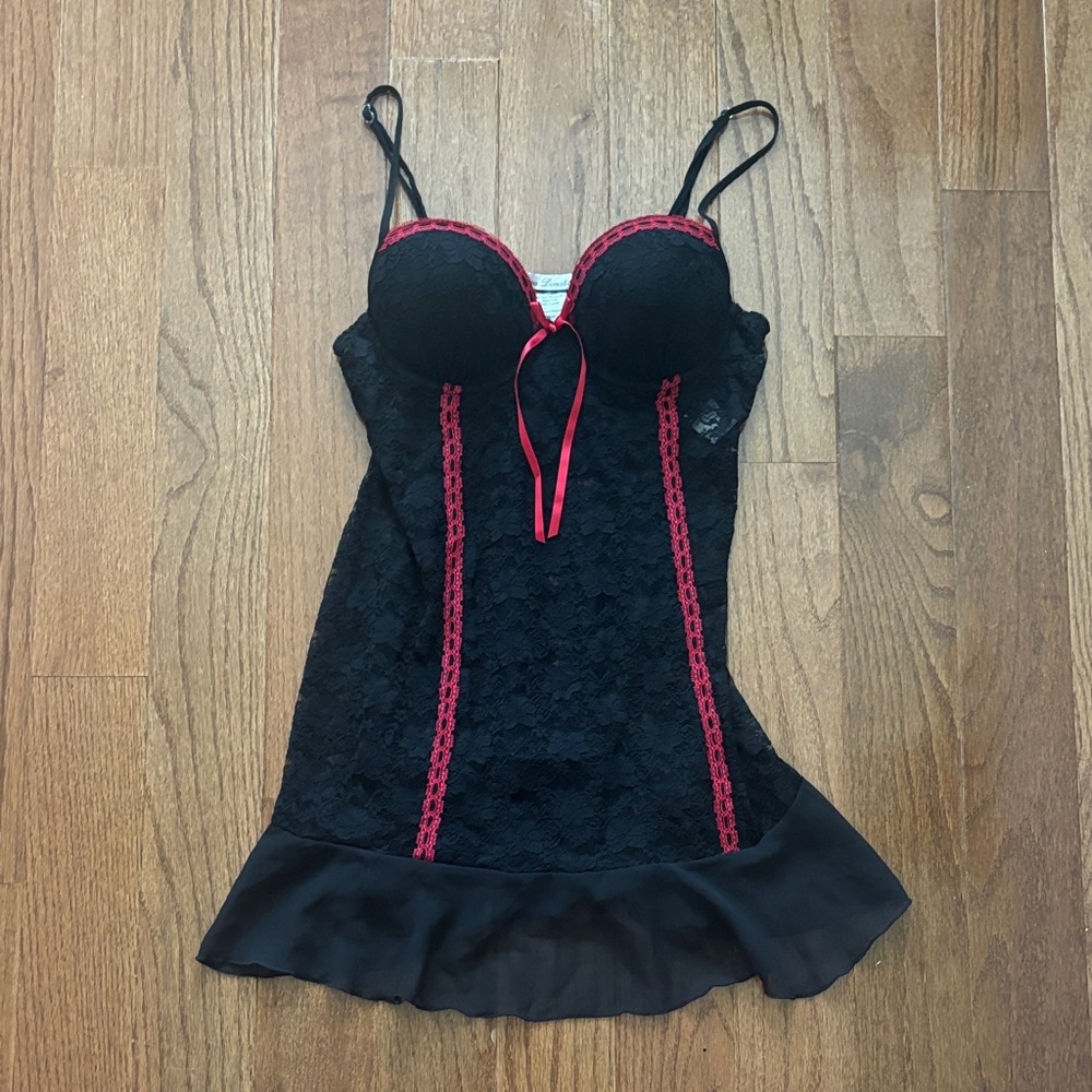 Linea Donatella black lace coquette Y2k slip dress small